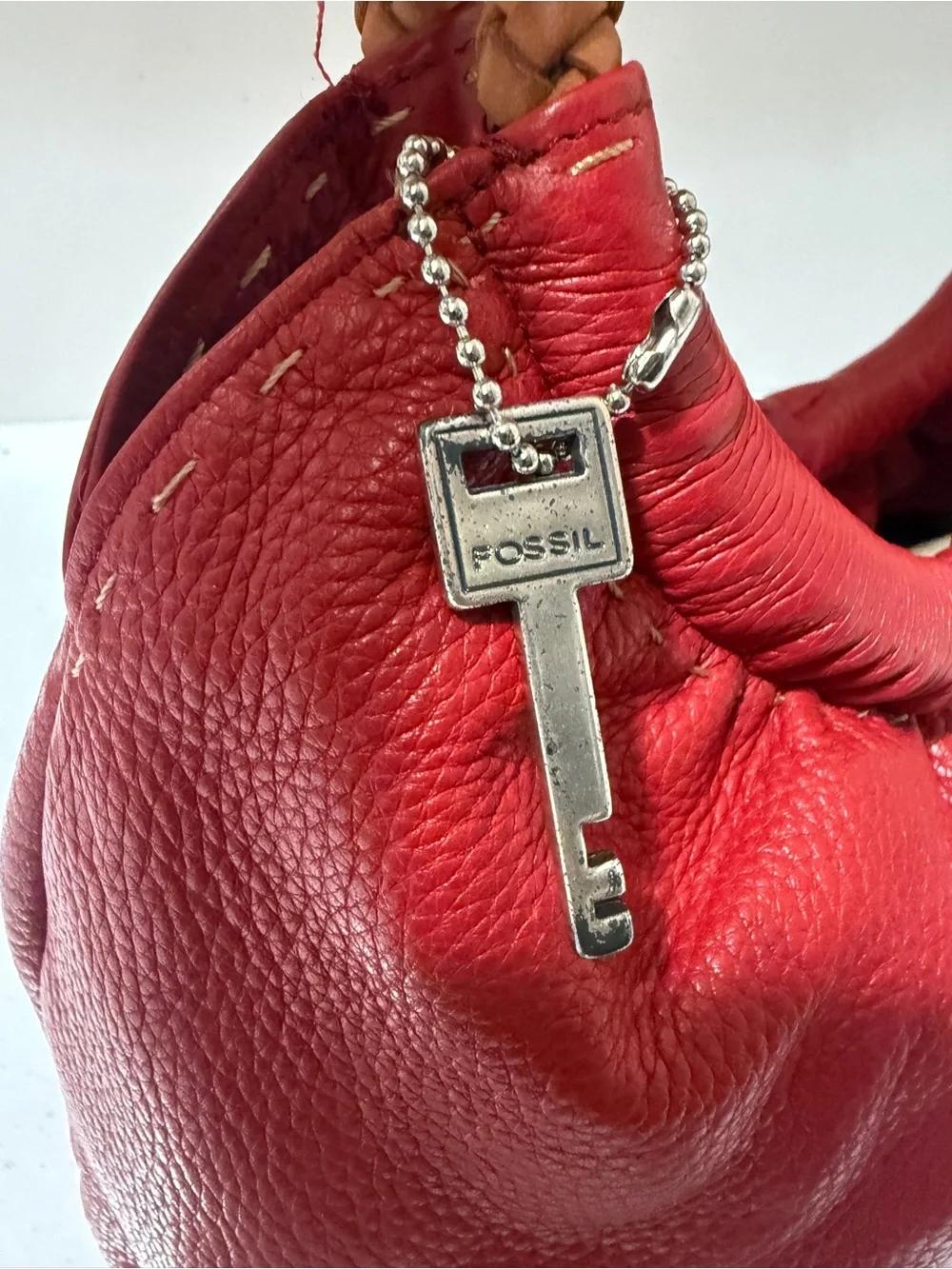 Fossil Red Leather Handbag with Braided Handles